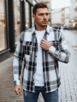 Pánska kockovaná flanelová košeľa DX2673 black and white - FashionStreet M
