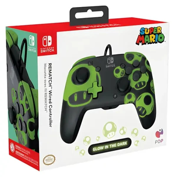 PDP Rematch 1Up Glow in the Dark / Herný ovládač / drôtový / USB / 3 m / Nintendo Switch (500-134-GID)