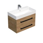 Kúpeľňová skrinka s čiernou úchytkou a umývadlom SAT Cube Way 80x53x46 cm dub Hickory mat CUBE46C803DHSAT CUBE46C803DHSAT