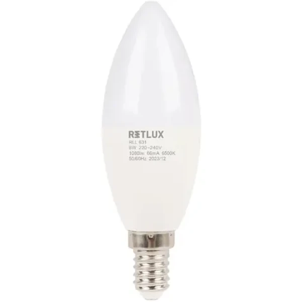 Retlux RLL 631 C37 E14 sviečka 8W / 1080 lm / 6500K - denná biela / D (8590669362554)