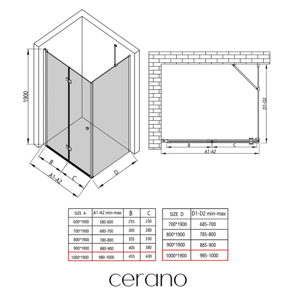 CERANO - Sprchovací kút Volpe L/P - 6 mm - chróm, transparentné sklo - 100x100x190 - zalamovacia CER-427222