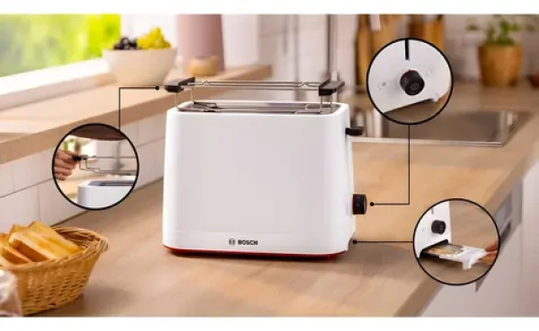 BOSCH MyMoment TAT3M121 biela / Hriankovač / 2 hrianky / 950W / centrovanie chleba / funkcia odmrazovania (TAT3M121)