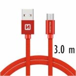 SWISSTEN TEXTILE dátový kábel USB - microUSB 3m červená (71527301)