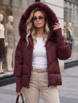 Dámska zimná prešívaná bunda s kožušinou, bordová, FashionStreet TY5742 XL