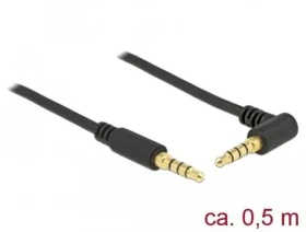 DeLock Jack 3,5 mm 4pin čierna / Audio kábel / 0,5 m / Uhlový konektor / Pozlátené konektory (85607)