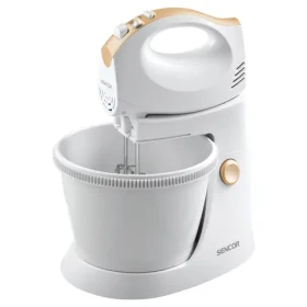Sencor SHM 5330-EUE3 biela / Ručný šľahač s misou / 500W / 5 rýchlostí / hnetacie šľahacie metly (8590669287192)