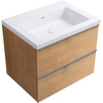 CERANO - Kúpeľňová skrinka Velora - dub medový, úchytka chróm + umývadlo z lit. mramoru Ovo - biela lesklá - 70,5x58x46,5 CER-980013