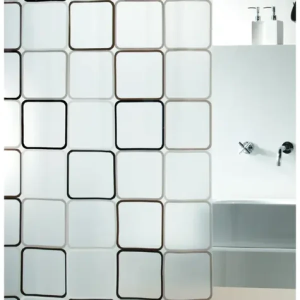 Spirella FRAME sprchový záves motív štvorcov bielo-čierny / PEVA / 180 x 200 cm (7610583019424)