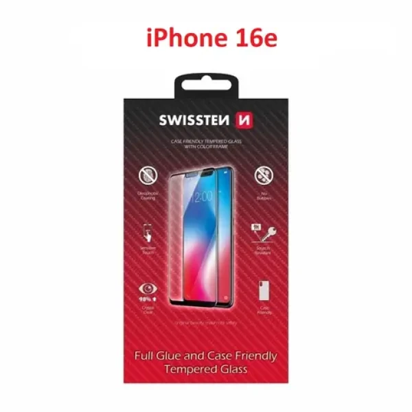 Swissten FULL GLUE COLOR FRAME CASE FRIENDLY sklo pre Apple IPHONE 16e čierna (54501876)