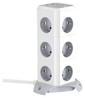 BlitzWolf BW-EC3 / Vertikálny predlžovací kábel / 12 zásuviek / 2x USB-A + 2x USB-C / 1,8 m (BW-EC3)