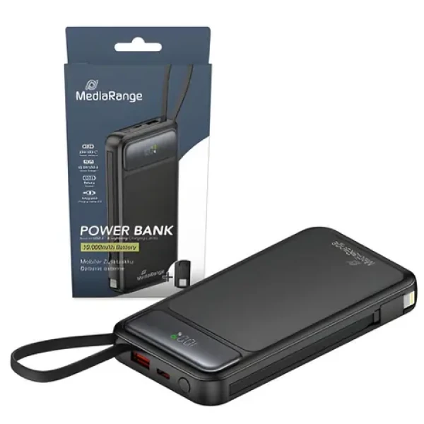 MediaRange Powerbank 10000mAh čierna / Powerbanka / USB-C Power Delivery / Quick Charge / LC displej (MRMA753)