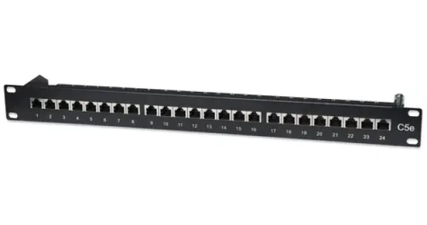 Intellinet 513487 čierna / Patch panel / Cat5e STP / 24 portov / RJ-45 / 1U / 19" (513487)