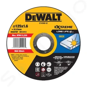 DeWalt DT43906 / Rezný kotúč na nerezovú oceľ / Priemer 125 x 22.23 mm / Šírka rezu 1.6 mm (DT43906)