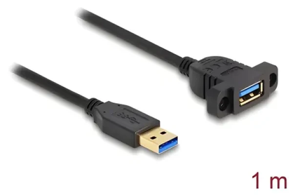 DeLock USB-A (M) - USB-A (F) čierna / Kábel / USB 3.2 Gen 1 5 Gbps / 1 m / pre vstavanie (87855)