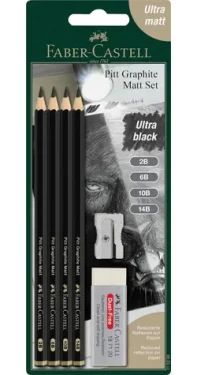 Faber-Castell Grafitové ceruzky s strúhadlom a gumou / tvrdosť B / 6ks / čierna (115298)