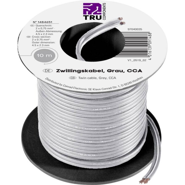 TRU COMPONENTS 93030c503 opletenie / lanko 0.75 mm² sivá 10 m; 93030c503