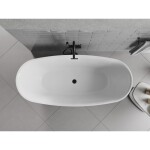 MEXEN/S - Luvo Slim voľne stojaca vaňa 170 x 75, biela, sifón a prepad čierna 52801707500-70