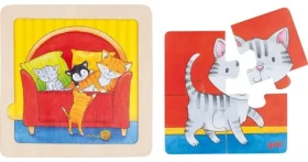 GOKI Drevené puzzle Mačka
