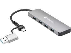 Sandberg rozbočovač strieborná / USB-C/A na 4 x USB 3.0 (136-63)