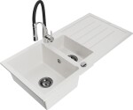 MEXEN/S MEXEN/S - Andres granitový drez s odkvapkávačom vrátane batérie Aster, biela 6515-20-73450-07-B