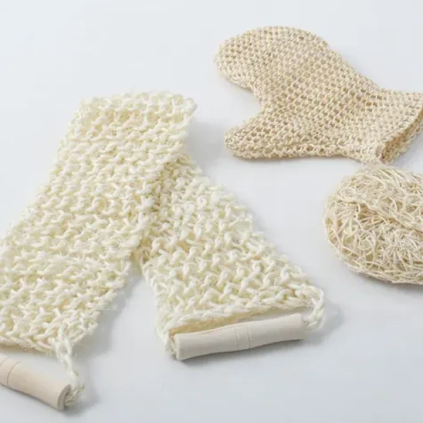 MSV SISAL exfoliačná sada 3 ks kúpeľňových doplnkov / sisal, drevo