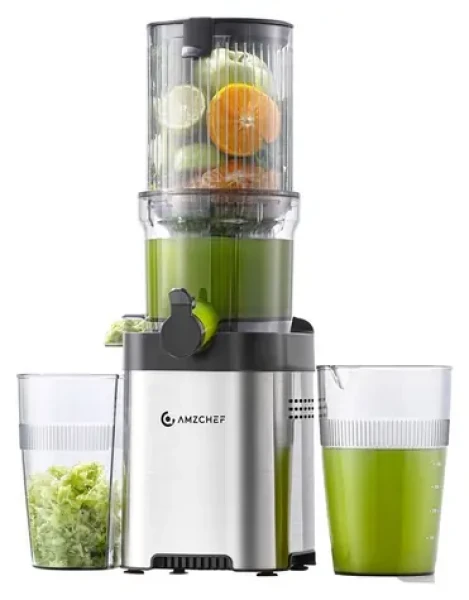 AMZCHEF CE-ZM1902M-SV strieborná / Pomalý odšťavovač / Hands-Free / 118 mm plniaci otvor / spätný chod (CE-ZM1902M-SV)