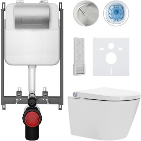 CERANO - Závesné WC s bidetom Basic/Cronus Premium - biela lesklá - WC tlačidlo Modulo/Strieborná - na zamurovanie - 59,3x38,4 CER-8050BD86506