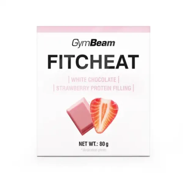Proteínová čokoláda Fitcheat - GymBeam (biela čokoláda s jahodou, 80 g) (30539-13-80g-whitechocolatestrawberry)