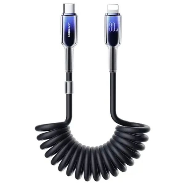 Joyroom S-A43 Crystal-Clear Series Nabíjací špirálový kábel USB-C (M) - Lightning (M) 30W 1.5m čierna (6956116728182)