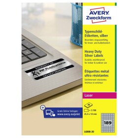 Avery-Zweckform L6008-20 25.4 x 10 mm prehľad produktov fólie strieborná 3780 ks trvalé typové štítky laser, kópie; L6008-20