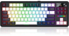 Redragon Wildslash LCD Pro K746WB-RGB-PRO bielo-čierna / Herná klávesnica / mechanická / LCD displej / RGB / bezdrôtová (K746WB-RGB-PRO)