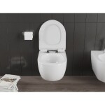 MEXEN/S - Carmen Závesná WC misa Rimless Tornado vrátane sedátka s slow slim, duroplast, biela lesk 30880100T