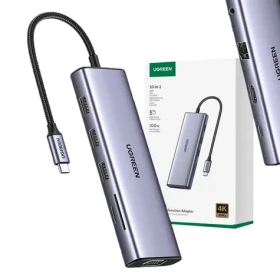 Ugreen 15601 USB-C Multifunkčný adaptér / 3x USB-A / 1x USB-C / 1x HDMI / 1x VGA / 1x Ethernet / 1x 3.5mm jack / 1x SD s (6941876216017)