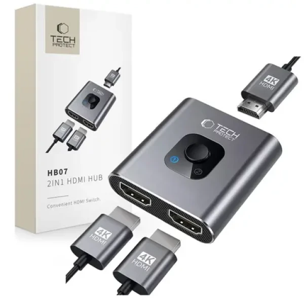 Tech-Protect HB07 sivá / HUB adaptér / HDMI / 4K 60Hz / 2v1