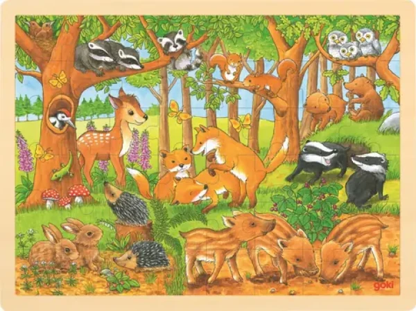 GOKI Drevené puzzle Zvieracie mláďatká v lese