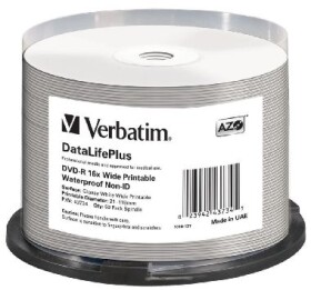 Verbatim DVD-R Wide Glossy / 4.7 GB / 16x / Printable / Waterproof / 50ks cake (43734)