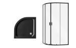 BESCO - Set kút ZARYA BLACK + vanička ALEX STONE EFFECT - FARBA rámu - Čierna, Rozmer A - 80 cm, Rozmer B - 80 cm, Výplň - Číre bezpečnostné sklo - 5 mm OLBZAAL80B