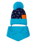 Detská súprava 38-414 čiapka a šatka - AJS one size tmavě modrá-světle modrá