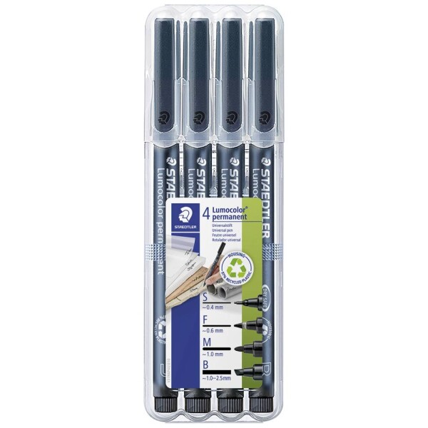 Staedtler Lumocolor permanent S F M B DRY SAFE 31-9WP4GS permanentný popisovač čierna Vodotesné: áno; 31-9WP4GS