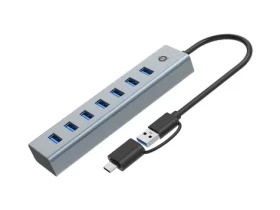 Conceptronic USB hub 7x USB-A 3.0 sivá / USB hub / USB-C na USB-A adaptér / hliníkové telo / 5 Gbps (HUBBIES21G)