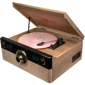 AKAI ATT-300CC hnedá / Gramofón / 45 RPM / FM / RCA / CD / AUX / Bluetooth (4905192534516)