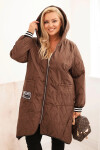 Dámska prešívaná bunda Plus Size s kapucňou a športovými manžetami Chocolate UNI