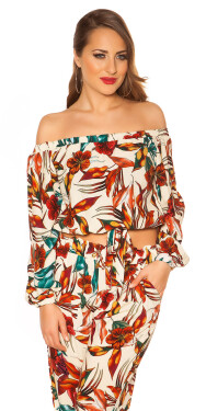 Sexy off shoulder shirt floral print with loop black L/XL