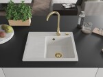 MEXEN/S MEXEN/S - Ben granitový drez 1 s odkvapkávačom pravý 600 x 500 mm, biela, sifón zlatá 6523605000-20-G