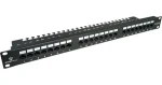 Patch panel UTP Cat.6 24 portov čierny / Patch panel / 1U / RJ-45 / LSA / s policou (PK001)