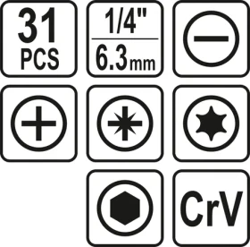 STHOR Sada bitov 1/4" 31 ks / Sada bitov / 1/4" / 31 ks (TO-66302)