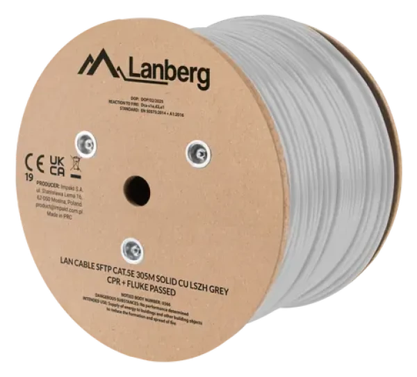 Lanberg Cat5e S/FTP sivá / Sieťový kábel / 305 m / drôt / CU / LSOH / CPR / Fluke Test (LCS5L-11CU-0305-S)