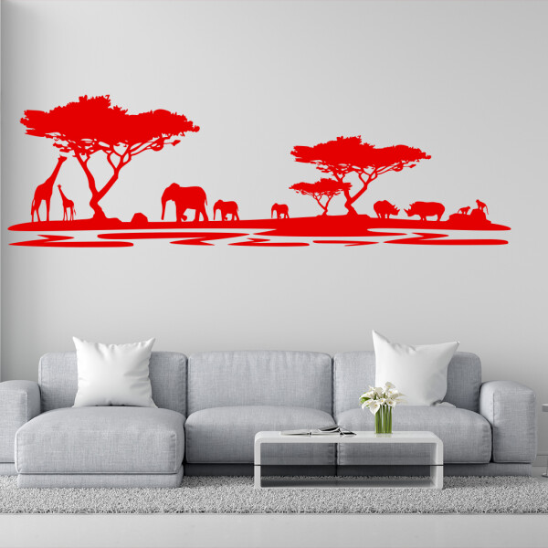 Veselá Stena Samolepka Africké safari Farba: červená, Veľkosť: 100 x 32 cm