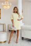 217-12 NEVA Dámske trapézové šaty so zaväzovaním na rukávoch - pastelovo žlté XL