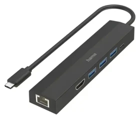 HAMA USB-C Multiport húb čierna / USB-C húb / 6 portov / 3× USB-A / HDMI / LAN (00200144)